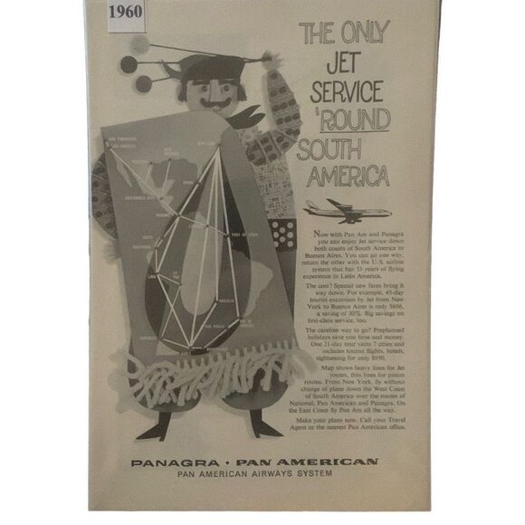 Vintage 1960 Panagra Pan American Airways Systems Jet Service Ad Advertisement - Picture 3 of 4
